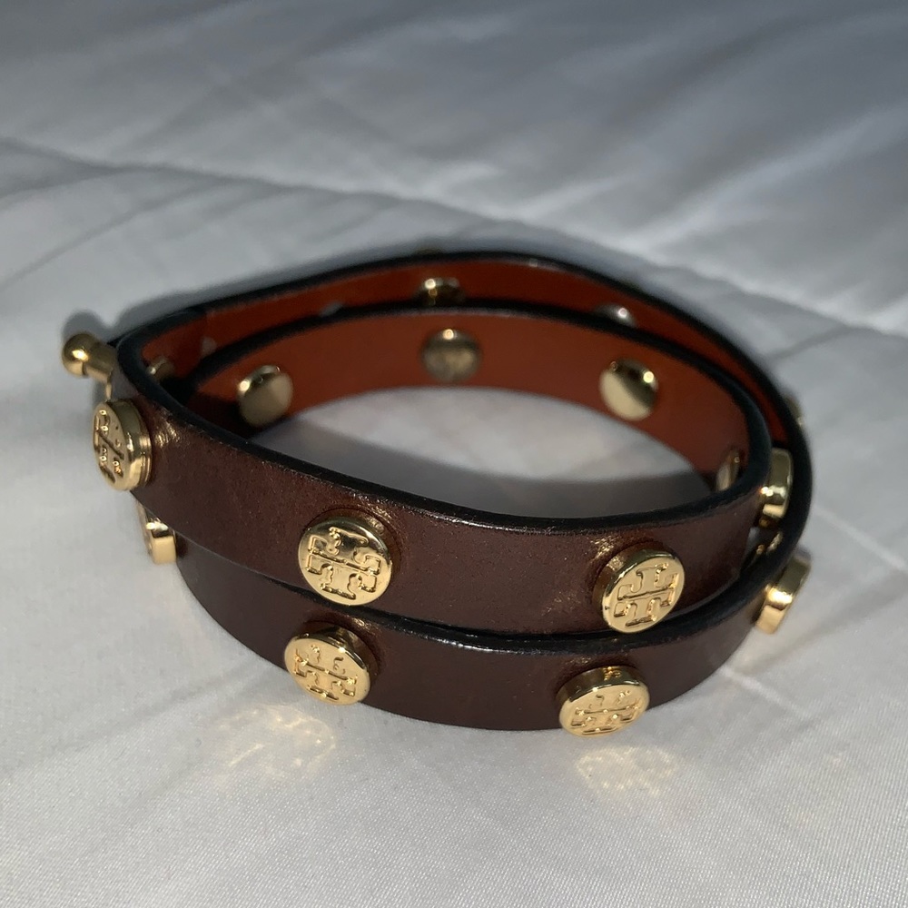 Tory Burch brown leather wrap bracelet
